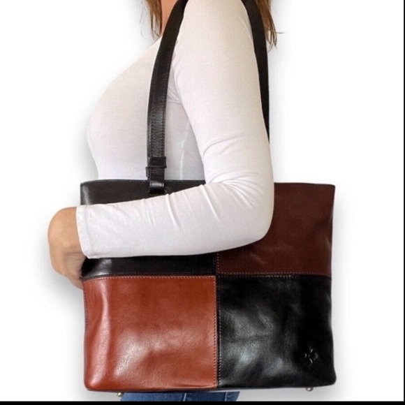 Patchwork Leather Tote Bag - Black and Brown - Picture 11 of 12